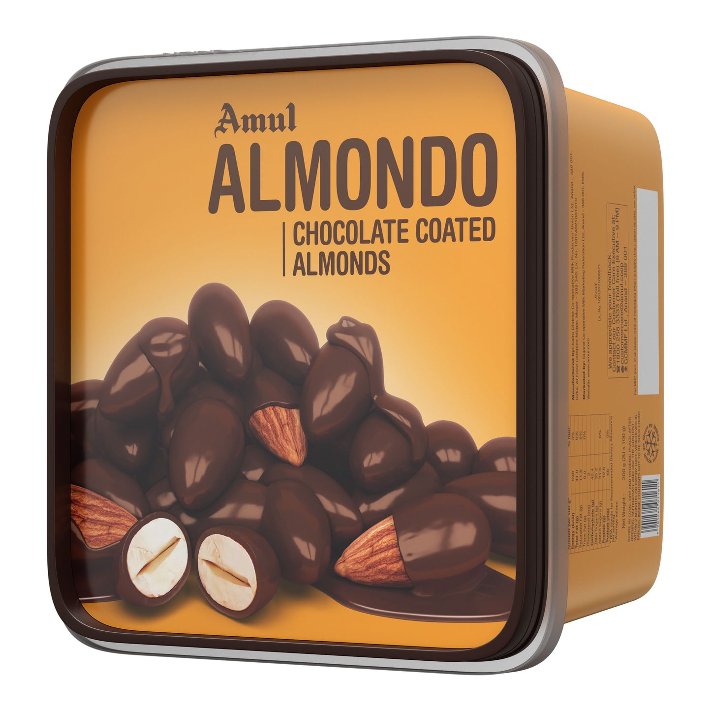 AMUL CHOCOLATE - ALMONDO CHOCOLATE COATED ALMONDS TUB 12/200 GM